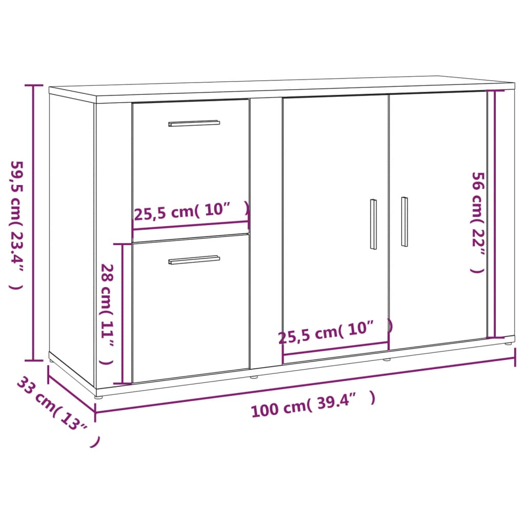 Buffet bianco 100x3333x59,5 cm legno di ingegneria