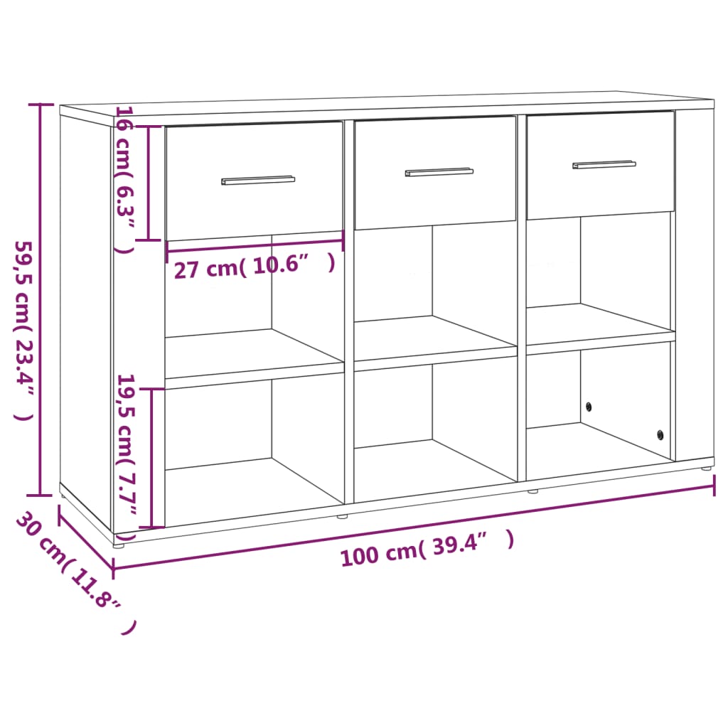 Weißes Buffet 100x30x59.5 cm Ingenieurholz Holz