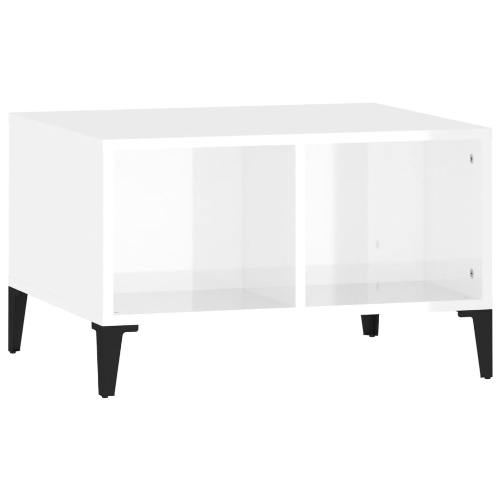Tavolino bianco brillante 60x50x36.5 cm in legno di ingegneria
