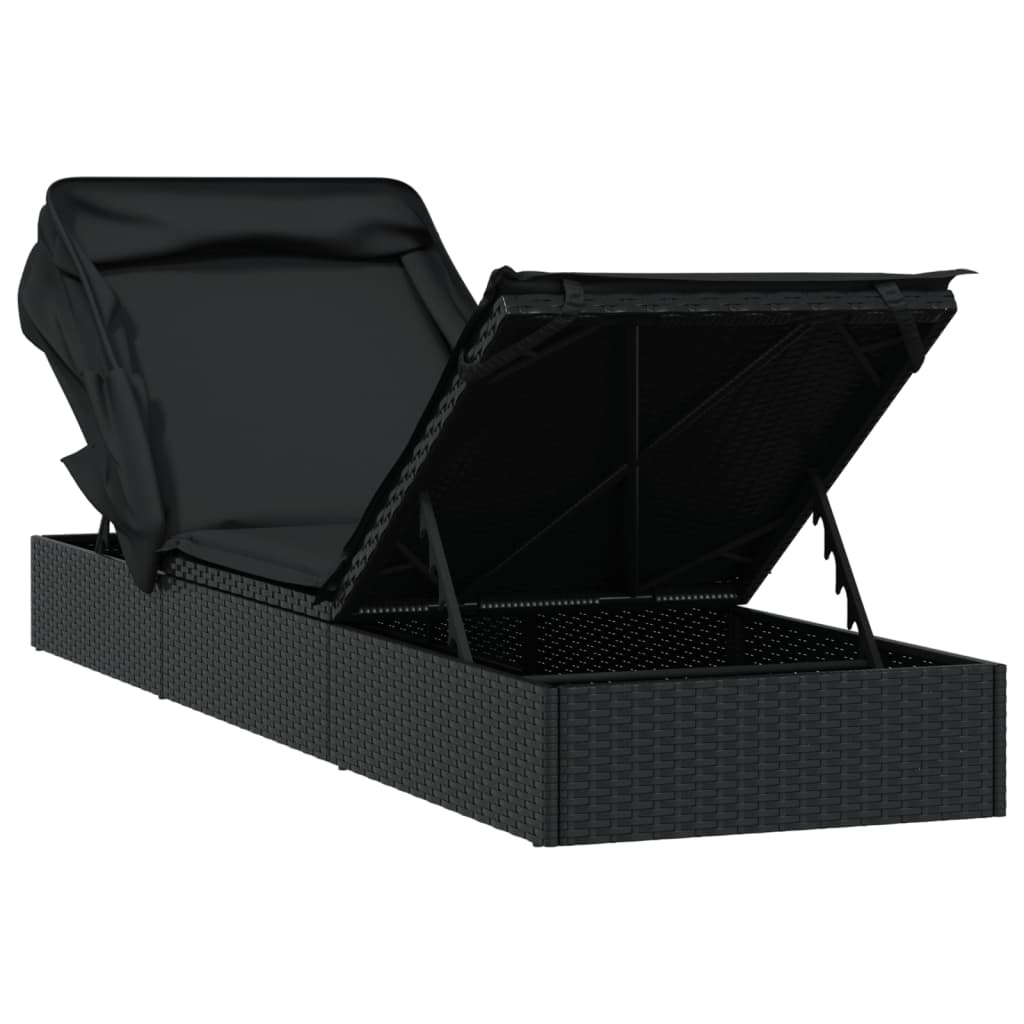 Deckchair mit schwarzem faltbarem Dach 213x63x97 cm geflochtenes Harz