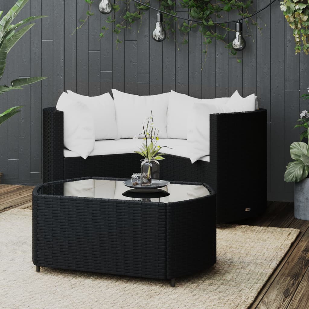 4 pcs garden furniture with black braided resin cushions