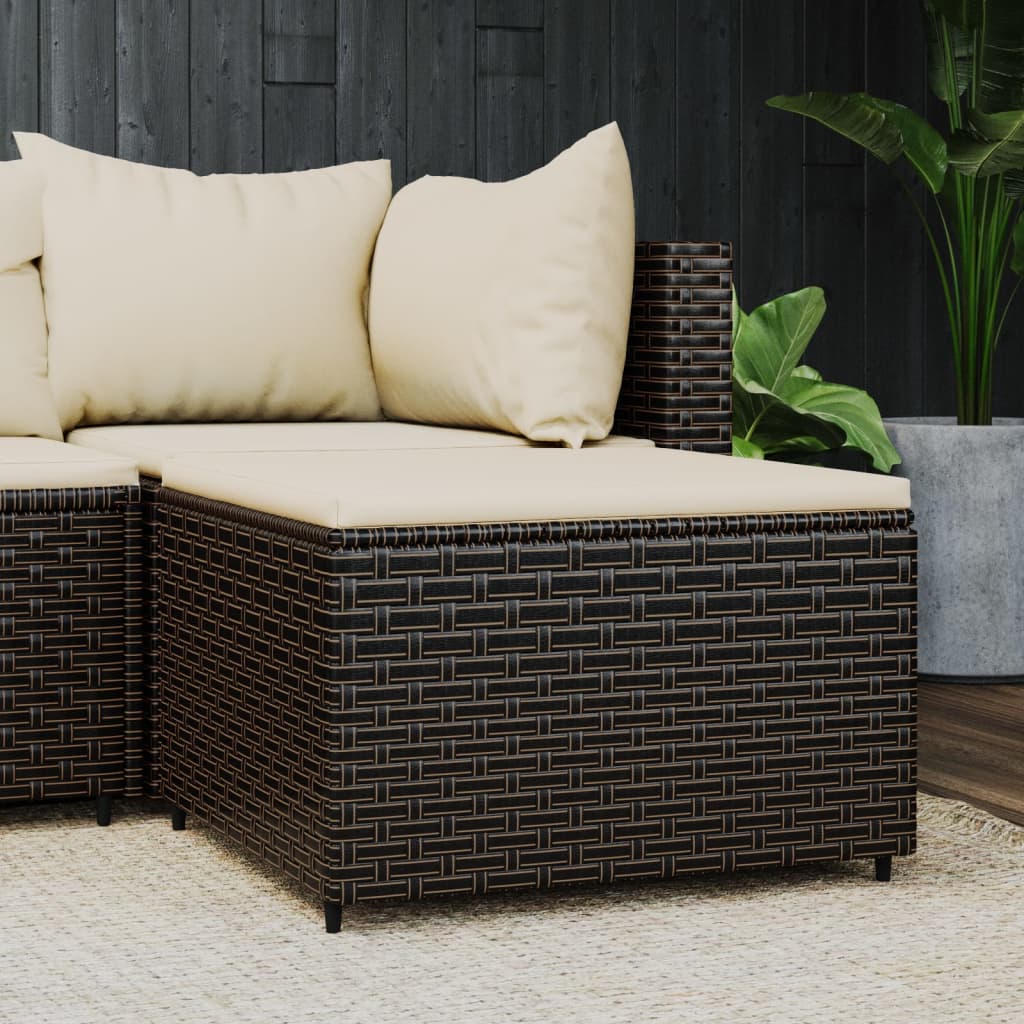 Garden footrest with braided brown cushion