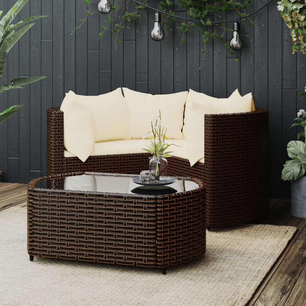 4 pcs garden furniture with braided brown resin cushions