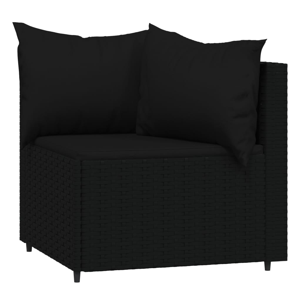 Salon de jardin 4 pcs avec coussins Noir Résine tressée