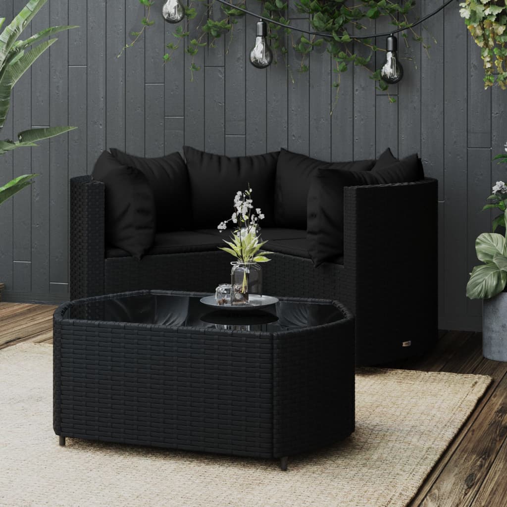 Salon de jardin 4 pcs avec coussins Noir Résine tressée