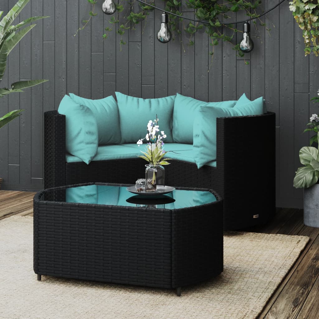 4 pcs garden furniture with black braided resin cushions