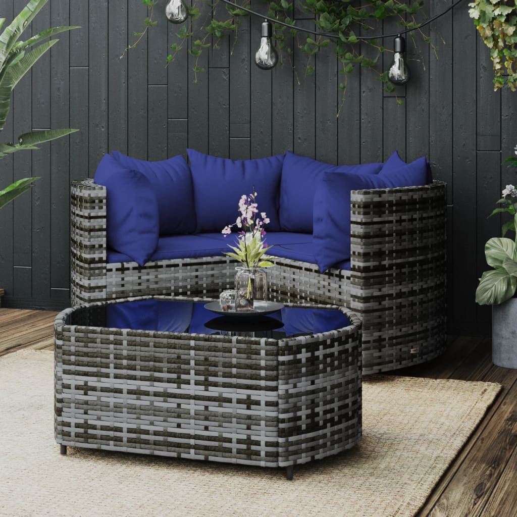 4 pcs garden furniture with braided resin gray cushions