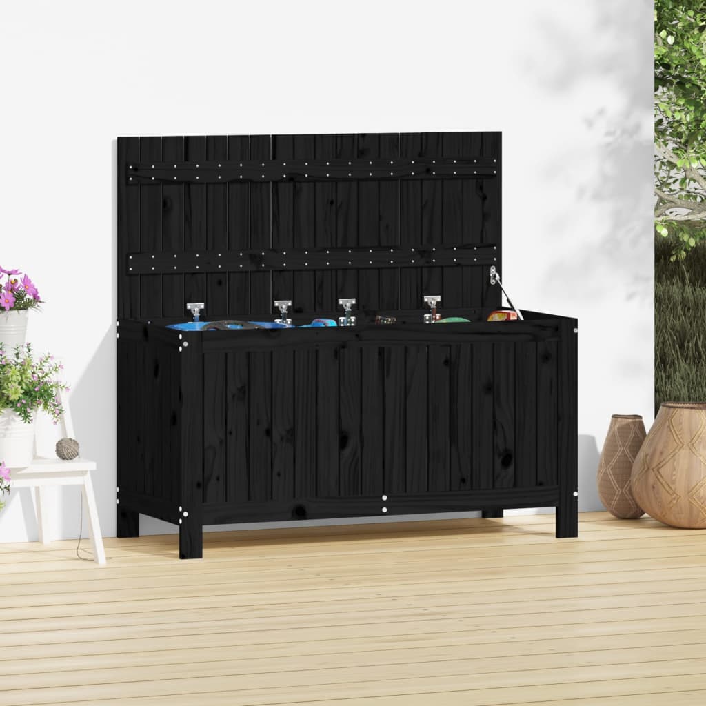 Black garden storage box 115x49x60 cm Solid pine wood
