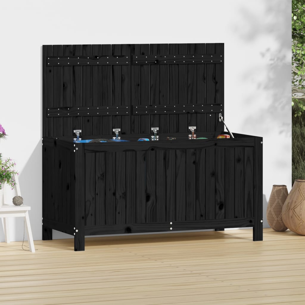 Black garden storage box 121x55x64 cm solid pine wood