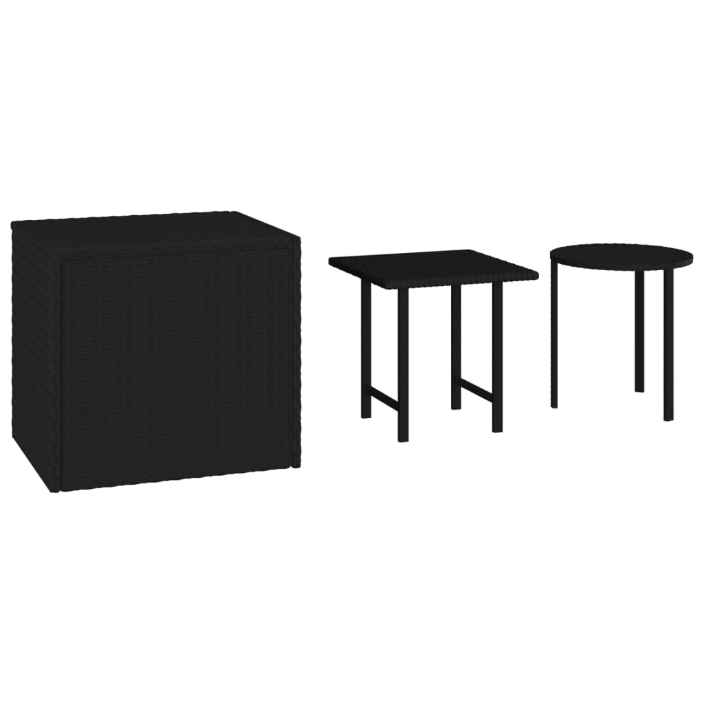 Tavolini 3 pezzi in resina intrecciata nera