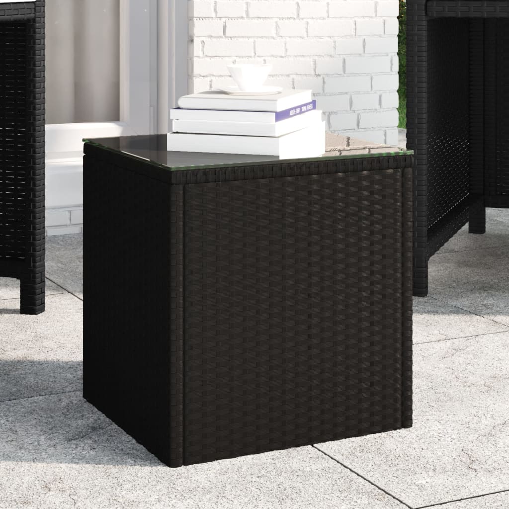 Black side table 40x37x40.5 cm Poly rattan and tempered glass