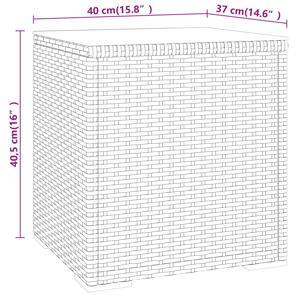 Tavolino grigio 40x37x40,5 cm in polyrattan e vetro temperato