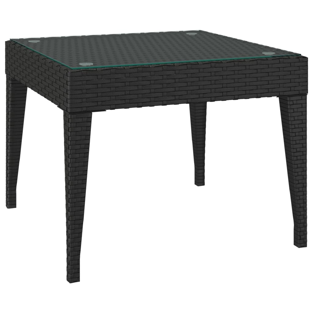 Black side table 50x50x38 cm Poly rattan and tempered glass
