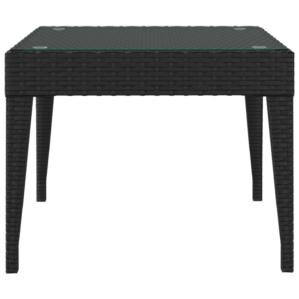 Black side table 50x50x38 cm Poly rattan and tempered glass