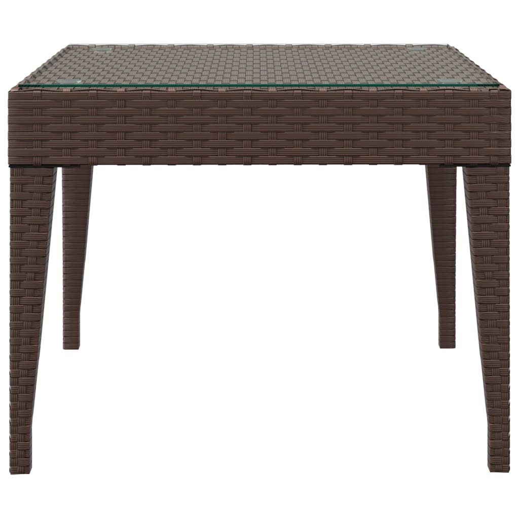 Brown side table 50x50x38 cm Poly rattan and tempered glass