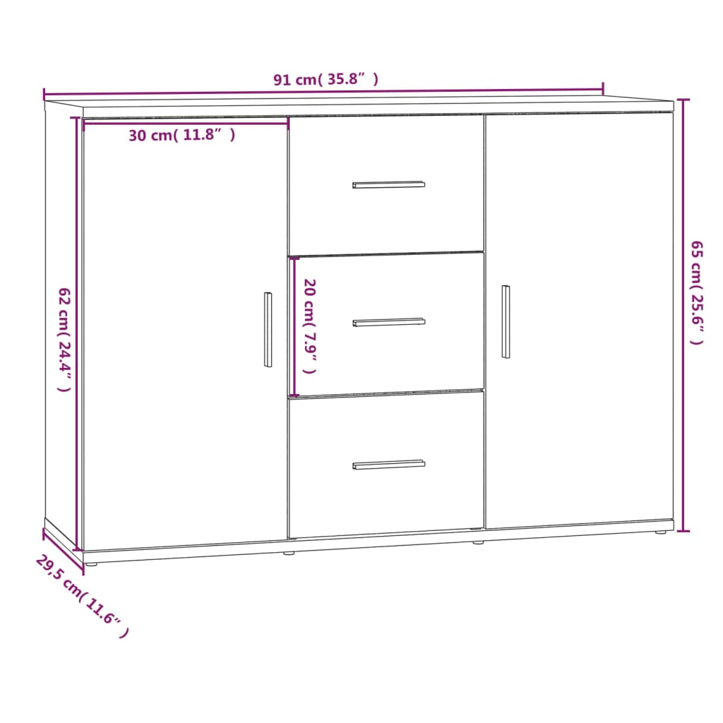 Schwarzes Buffet 91x29.5x65 cm Engineering Holz