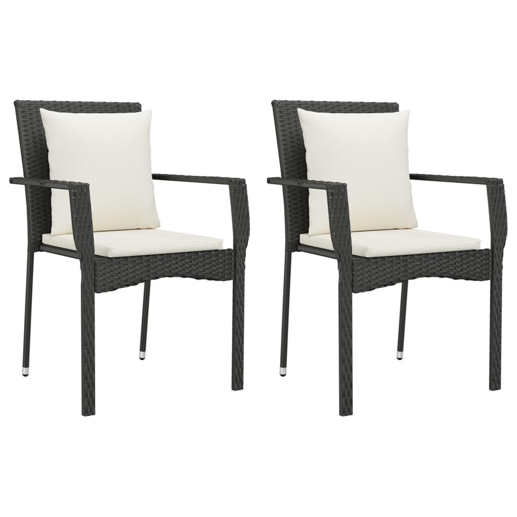 Chaises de jardin 2 pcs avec coussins Résine tressée Noir