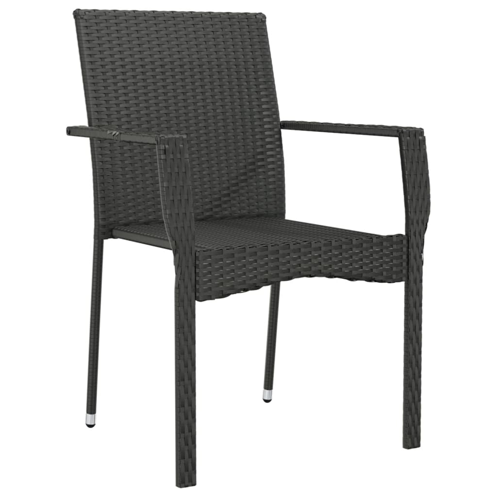 Chaises de jardin 2 pcs avec coussins Résine tressée Noir