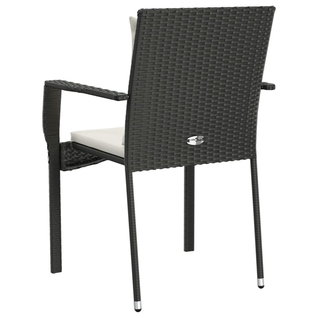 Chaises de jardin 2 pcs avec coussins Résine tressée Noir