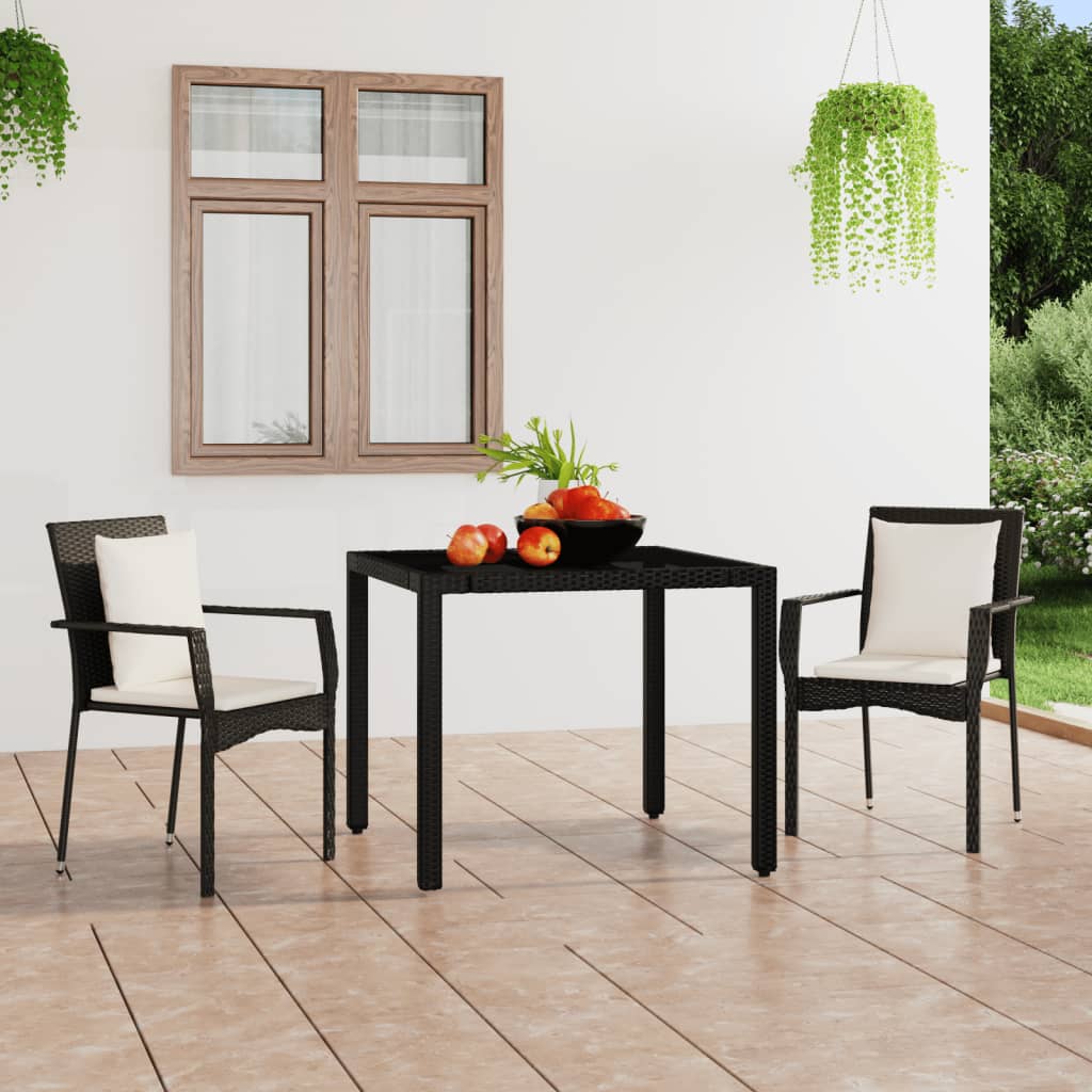 Chaises de jardin 2 pcs avec coussins Résine tressée Noir