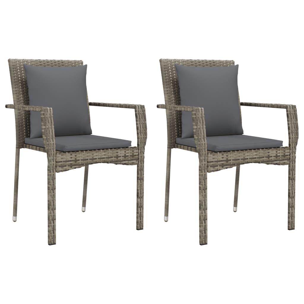 Chaises de jardin avec coussins 2 pcs Résine tressée Gris