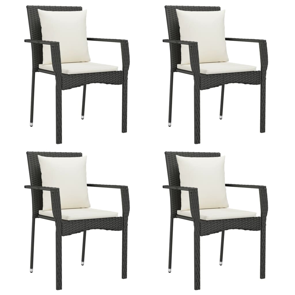 Chaises de jardin 4 pcs avec coussins Résine tressée Noir