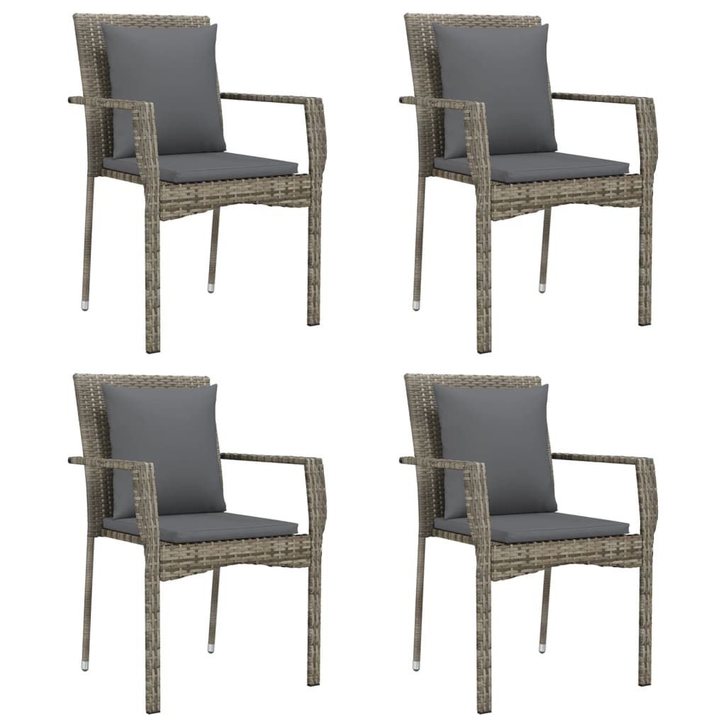 Chaises de jardin avec coussins 4 pcs Résine tressée Gris