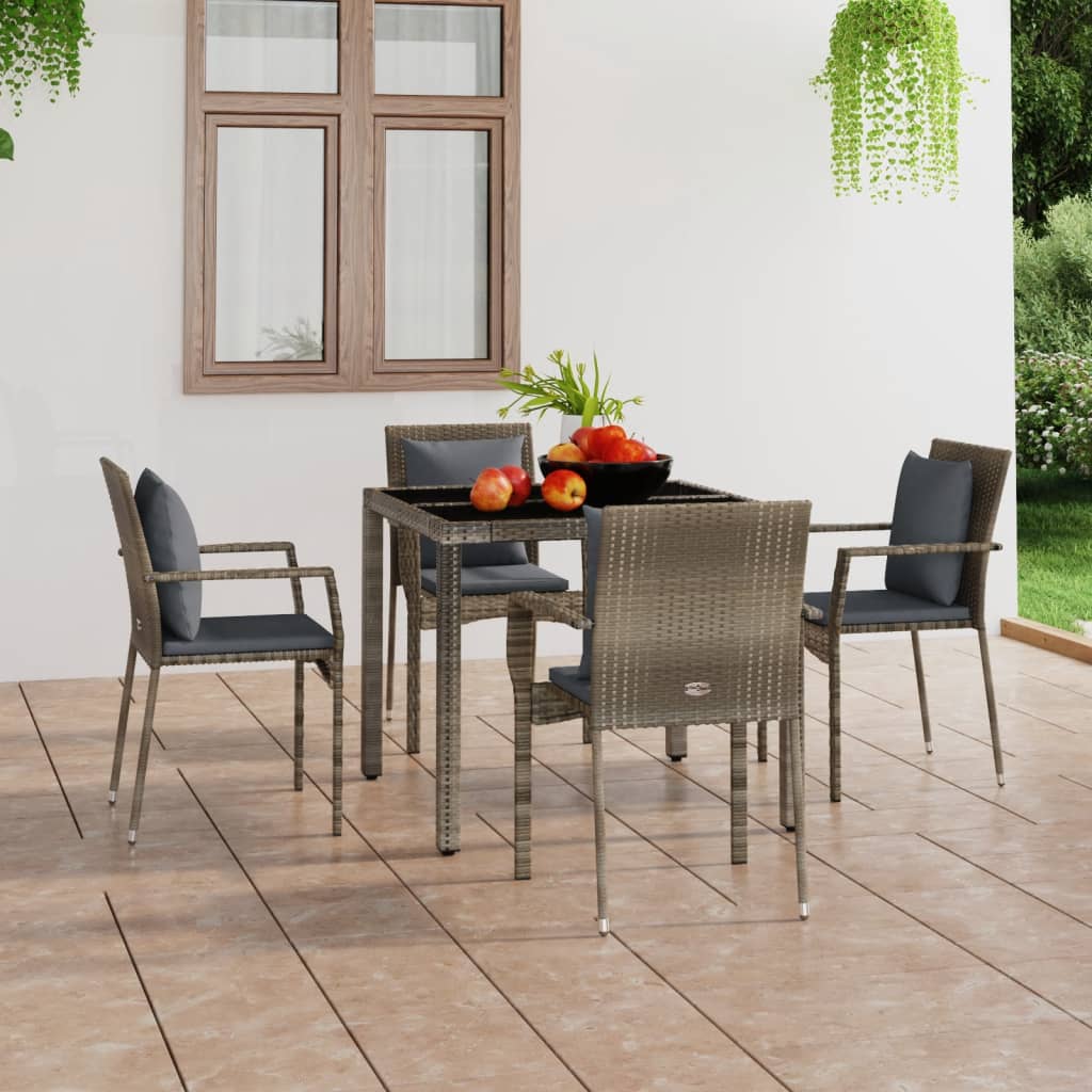 Chaises de jardin avec coussins 4 pcs Résine tressée Gris