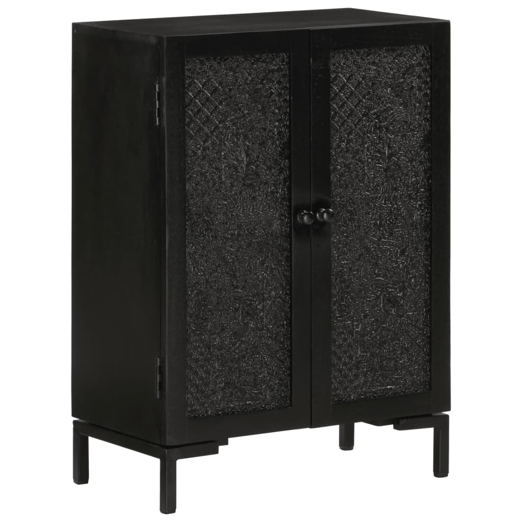 Buffet noir 55x30x77 cm bois massif de manguier et fer