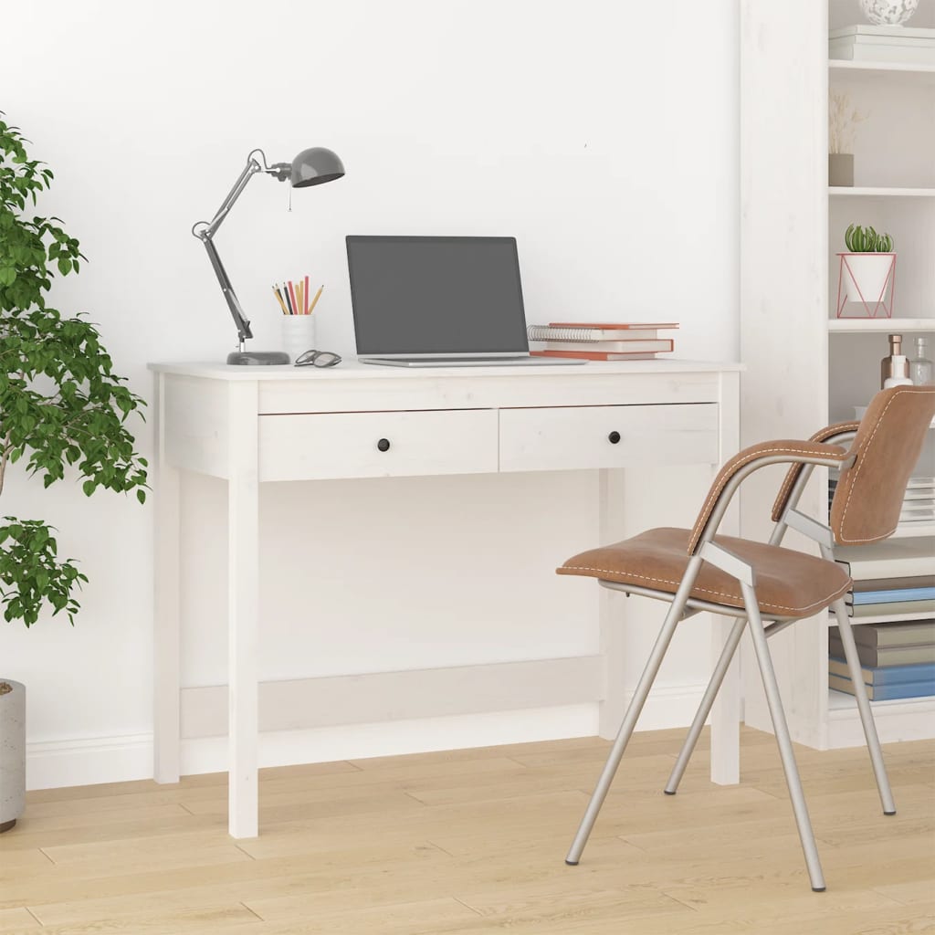 Büro mit weißen Schubladen 100x50x78 cm Festkieferholz