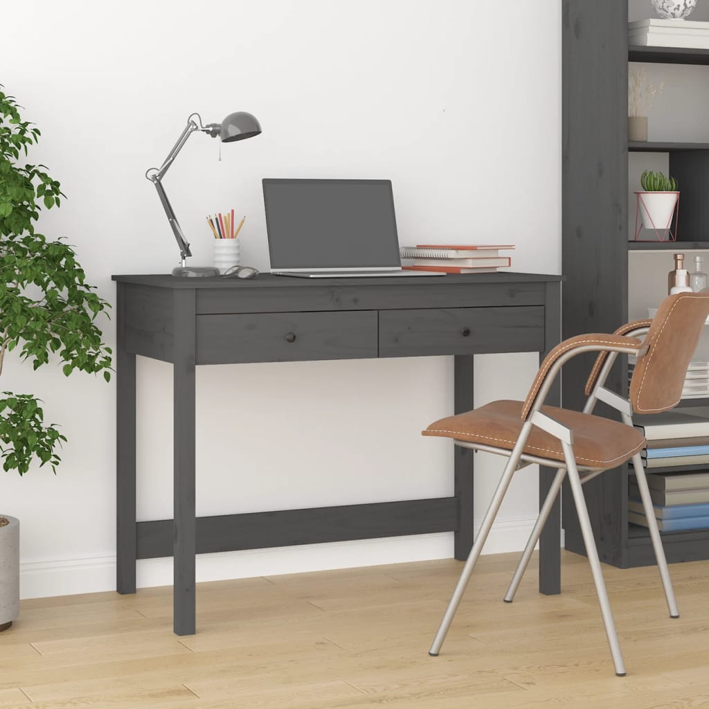 Büro mit grauen Schubladen 100x50x78 cm Festkieferholz