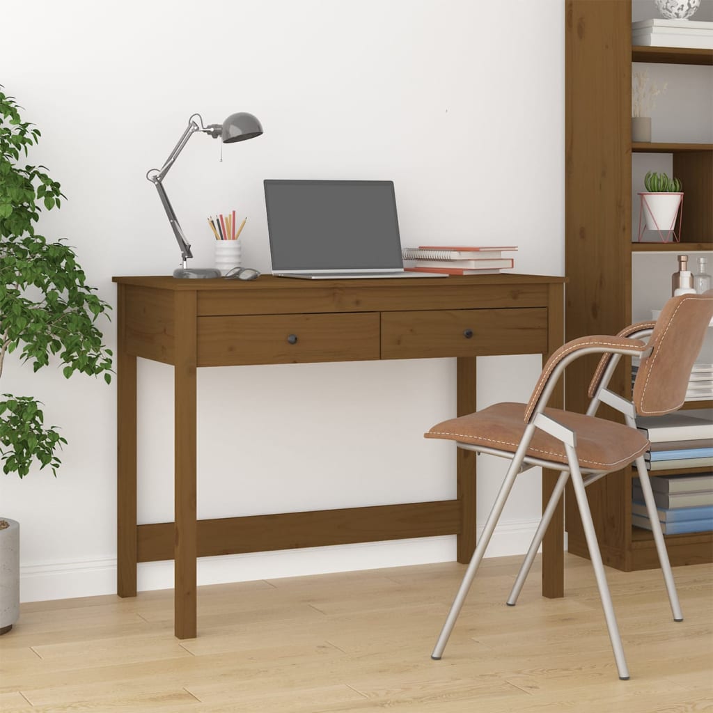 Schreibtisch mit braunen Honigschubladen 100x50x78 cm Festkiefer Holz