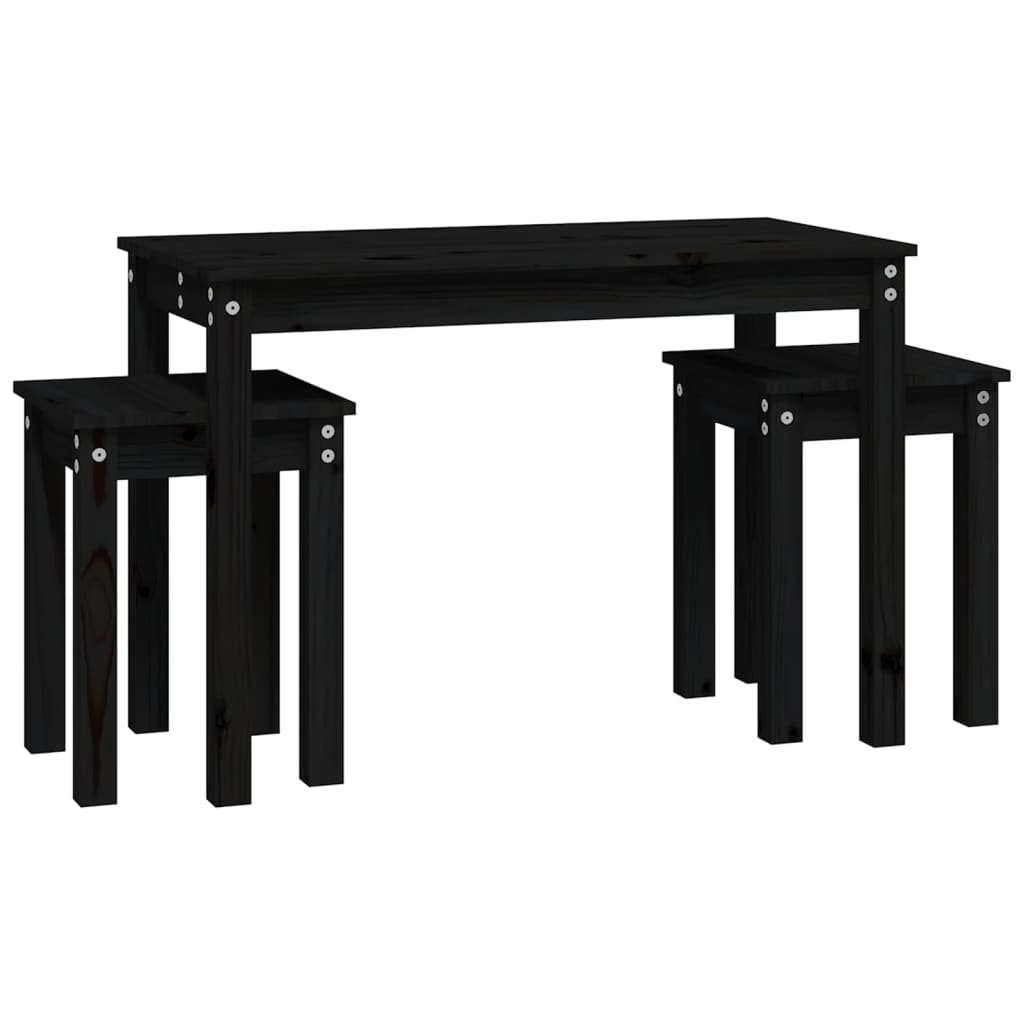 Tavolini impilabili 3 pezzi Nero Legno di pino massiccio
