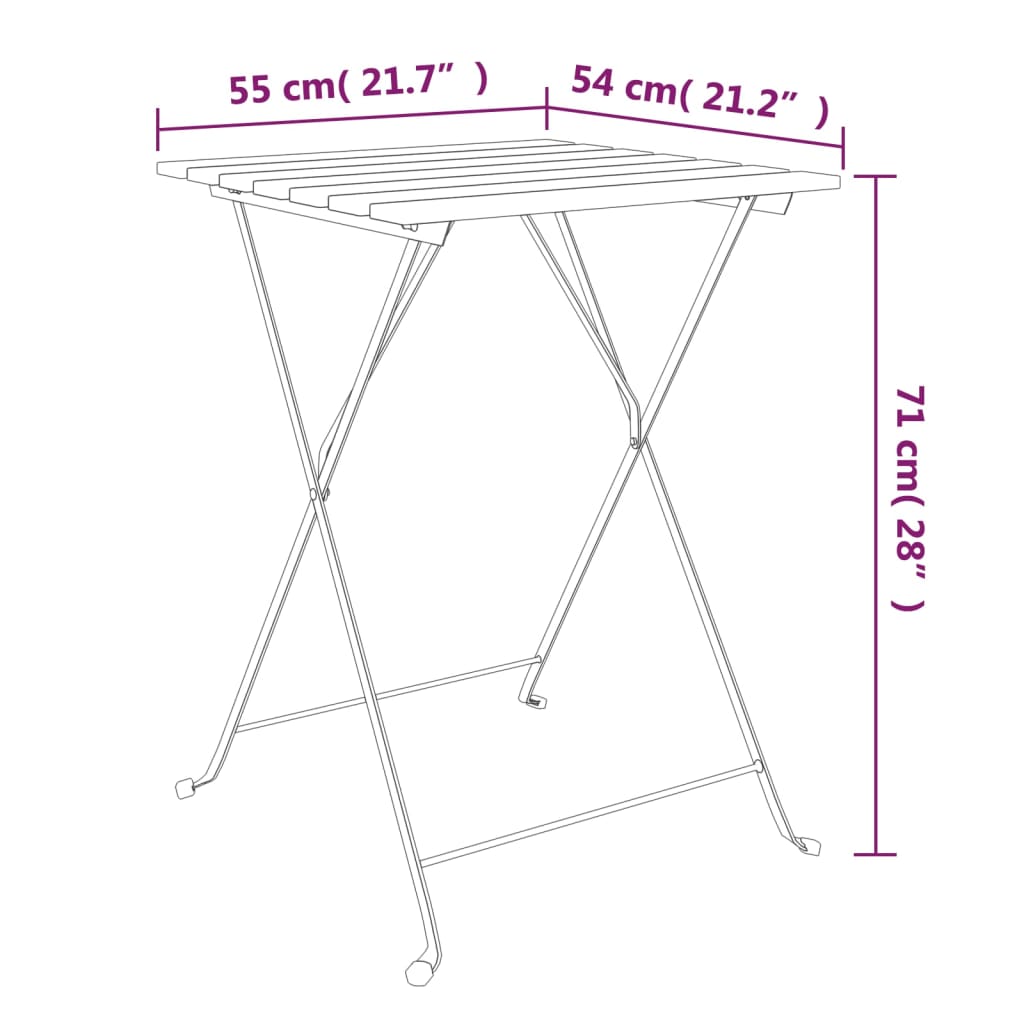 Ensemble de bistro pliable 3 pcs Bois d'acacia solide et acier