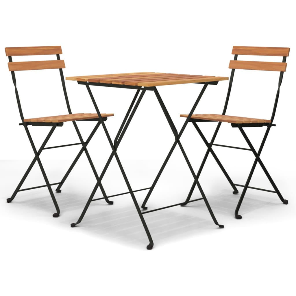 Foldable bistro set 3 pcs solid teak wood and steel