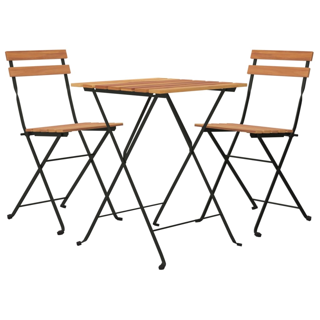 Ensemble de bistro pliable 3 pcs Bois de teck massif et acier