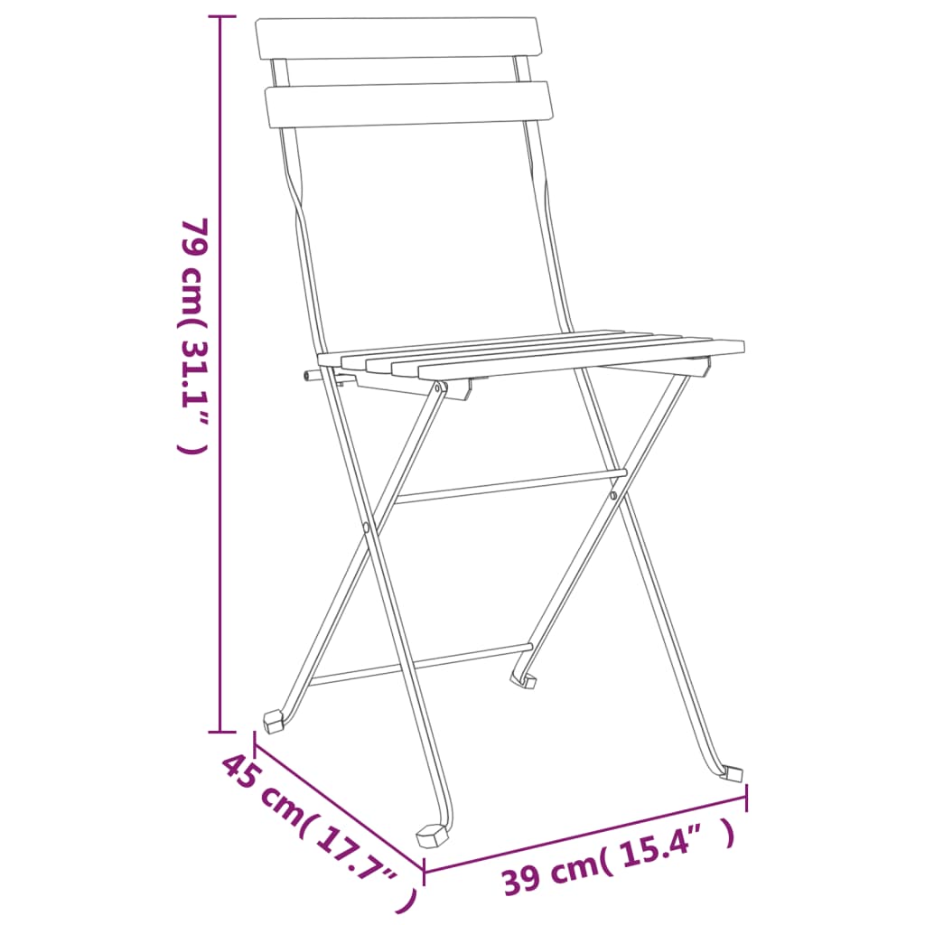 Foldable bistro set 3 pcs solid teak wood and steel