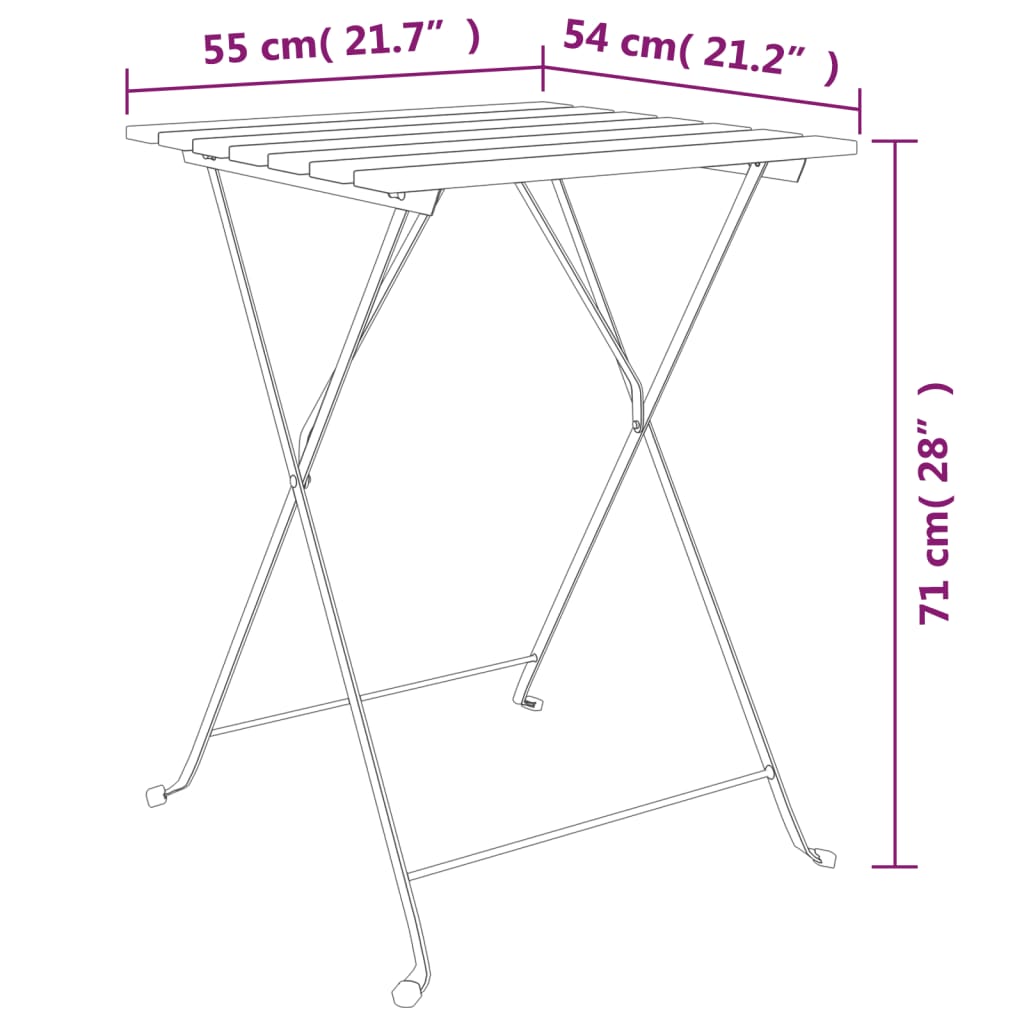 Faltbares Bistro -Set 3 PCs Festes Teakholzholz und Stahl