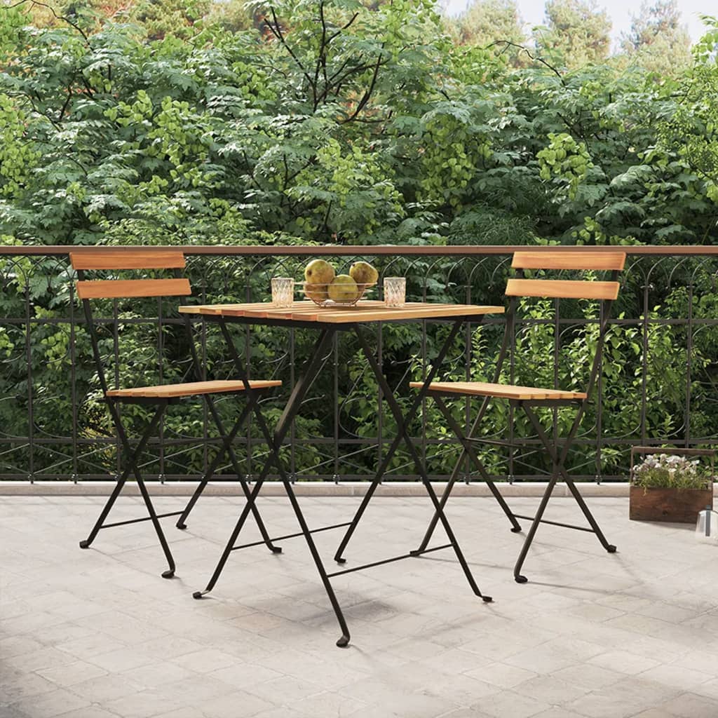 Ensemble de bistro pliable 3 pcs Bois de teck massif et acier