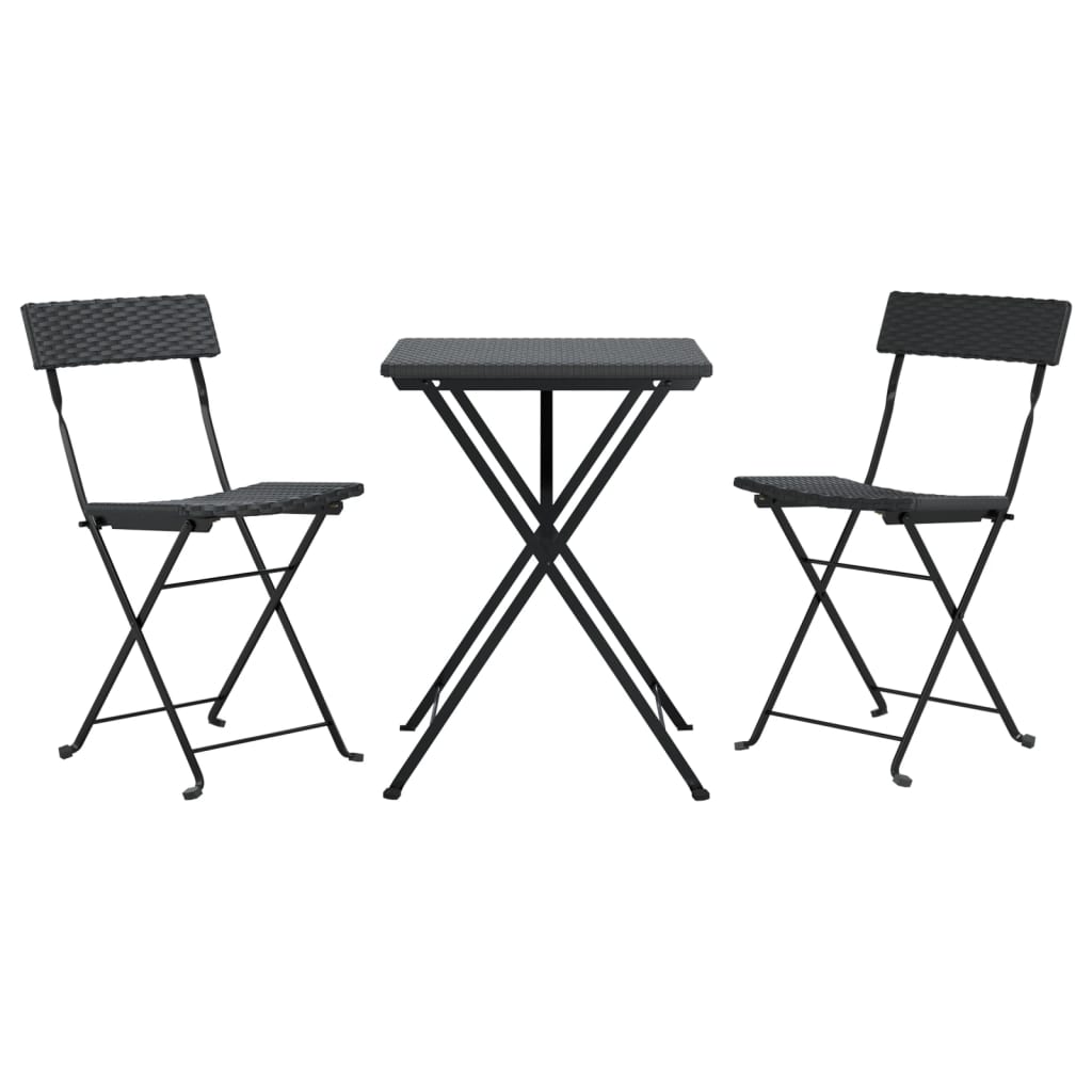 Faltbares Bistro -Set 3 PCs Schwarz geflochtenes Harz