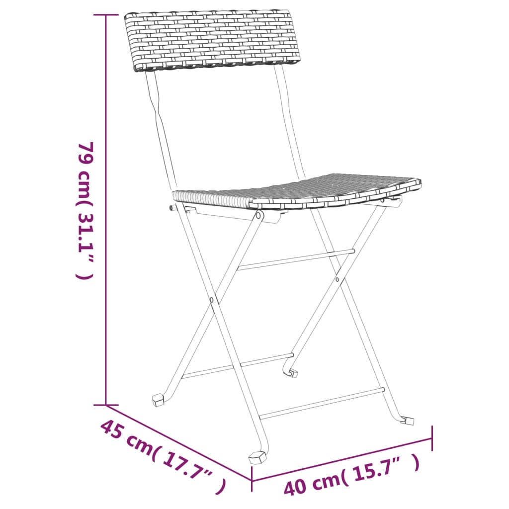 Foldable bistro set 3 pcs black braided resin