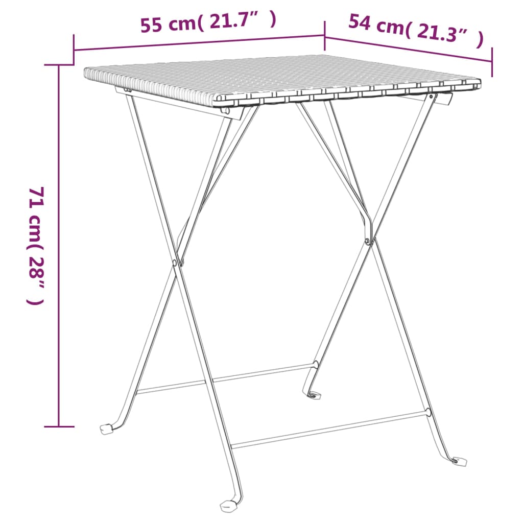 Faltbares Bistro -Set 3 PCs Schwarz geflochtenes Harz