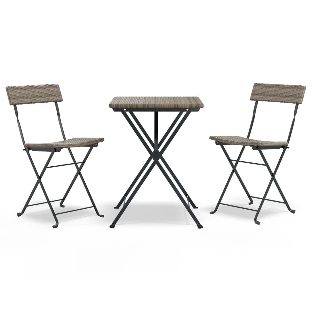 Faltbares Bistro -Set 3 PCs grau geflochtenes Harz