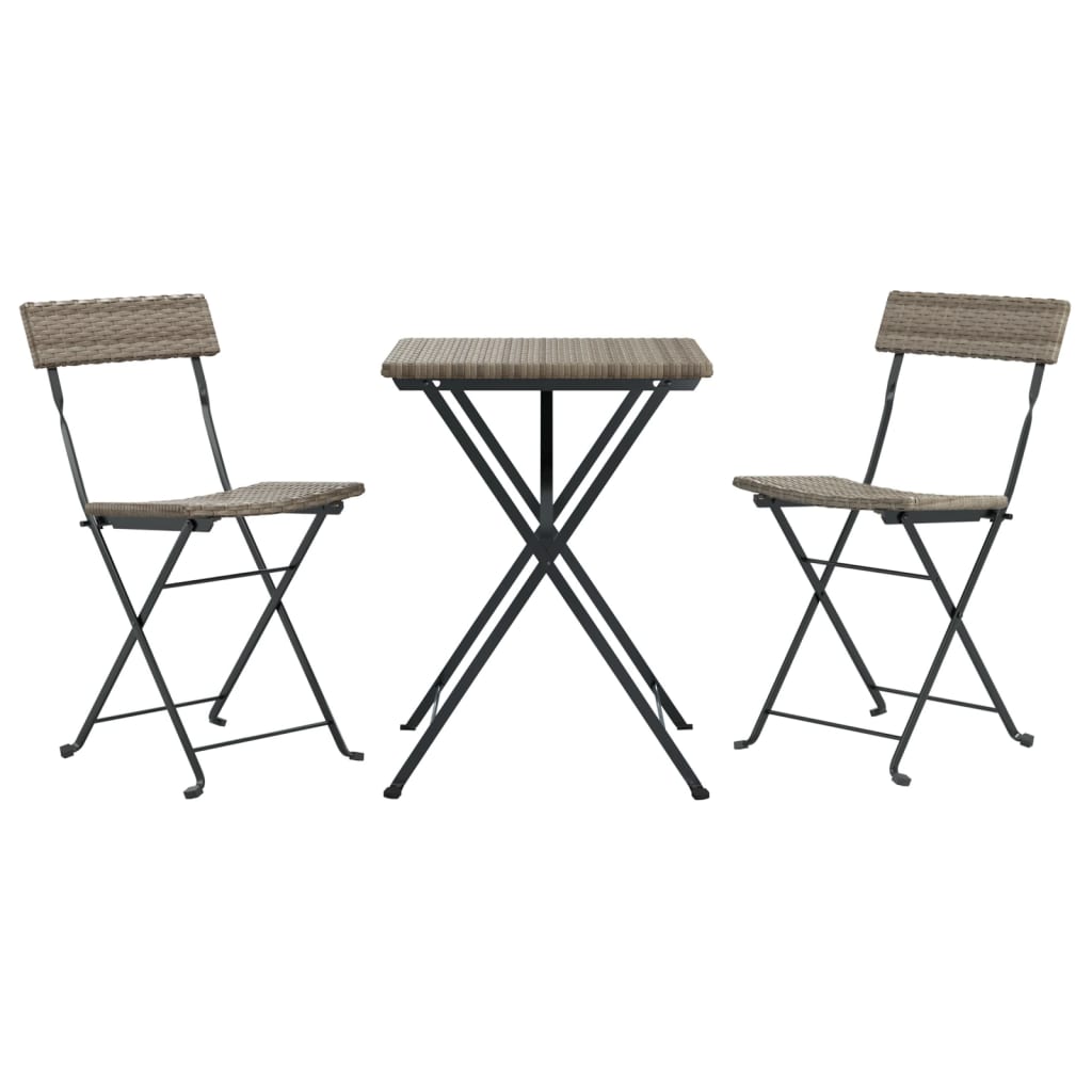 Foldable bistro set 3 pcs gray braided resin