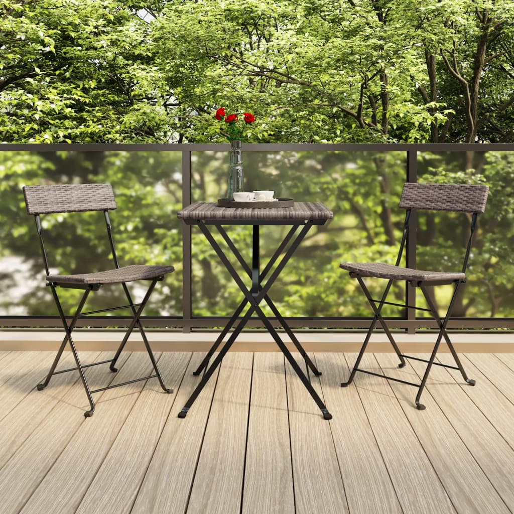 Faltbares Bistro -Set 3 PCs grau geflochtenes Harz