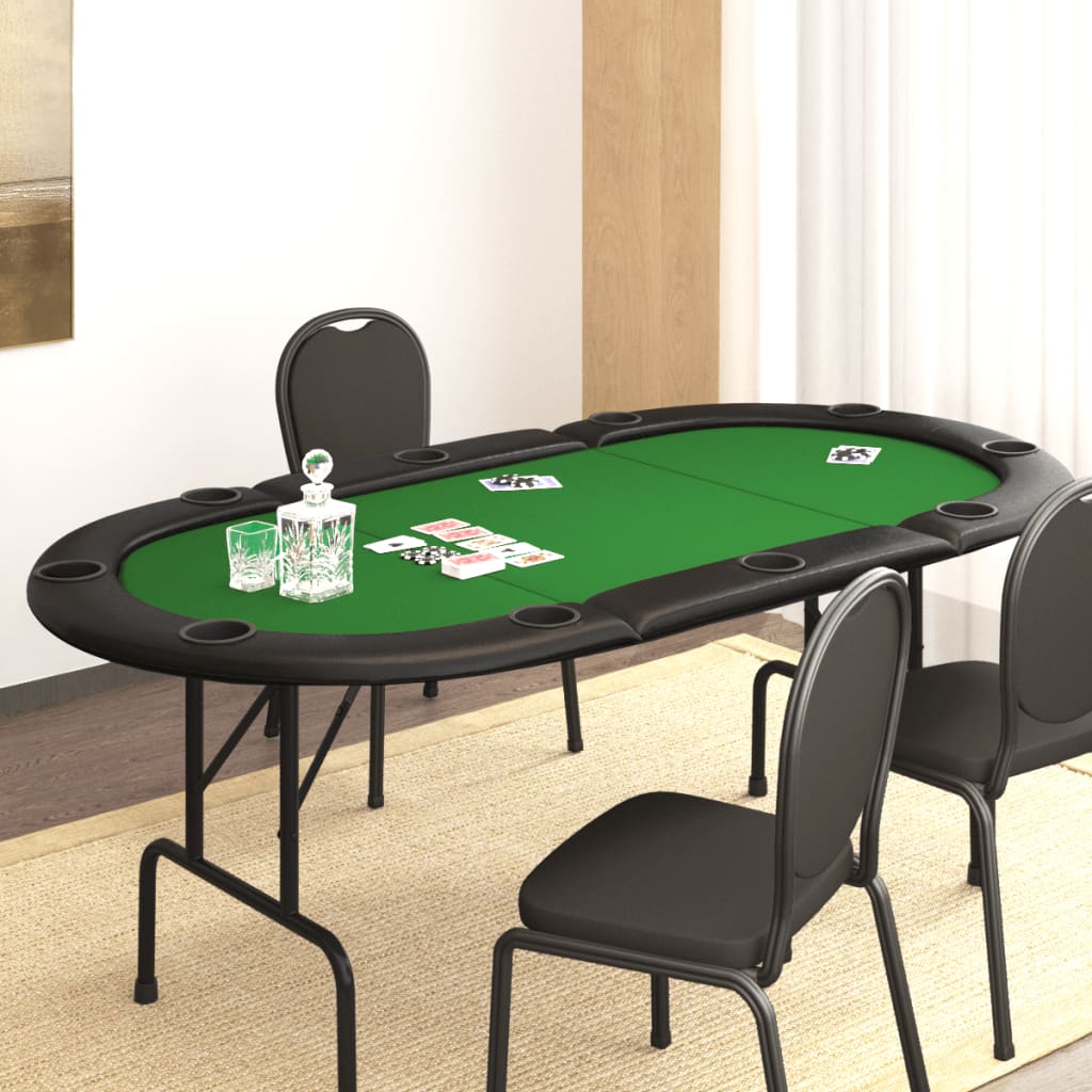 Foldable poker table 10 players green 206x106x75 cm