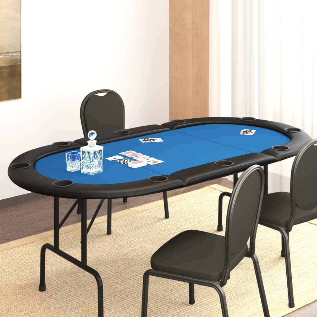 Foldable poker table 10 blue players 206x106x75 cm