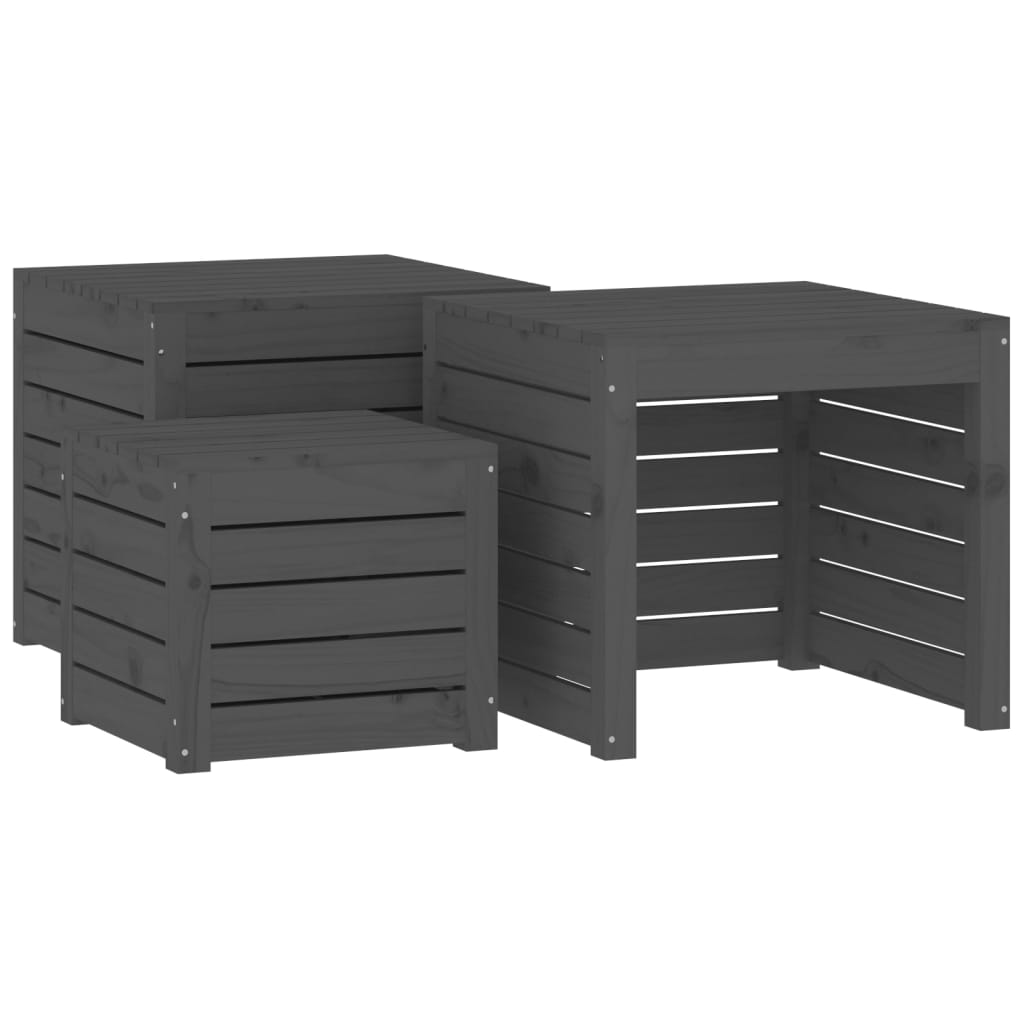 Set of garden boxes 3 pcs gray solid pine wood