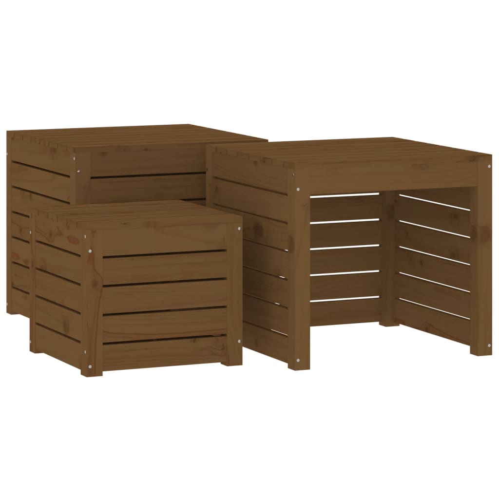 Set of garden boxes 3 pcs brown honey solid pine wood