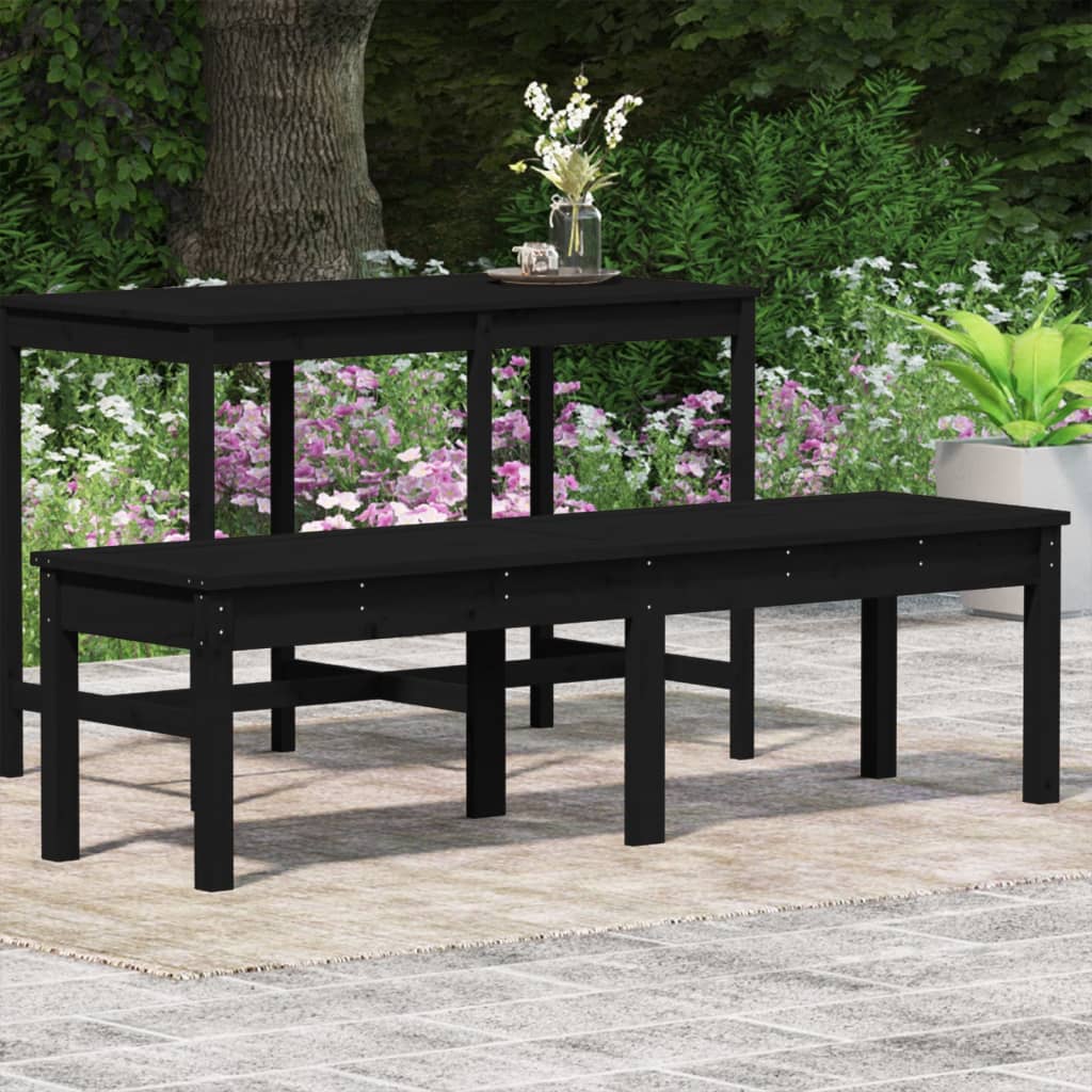 Garden bench with 2 -seater black 159.5x4445cm Solid pine wood